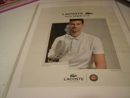 PUBLICITE  LE VERITABLE  LACOSTE  AVEC RENE LACOSTE ET NOVAK DJOKOVIC 2018 - Sonstige & Ohne Zuordnung