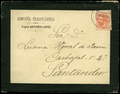 294 Ed. 210 1884. Cda A Santander. Sobre Con Membrete Impreso “Compañia Transatlántica. Vapor Antonio Lopez” - Storia Postale