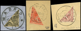 300 Ed. 214-218-224 Conjunto De 3 Fragmentos Con Sellos Bisectados (2 Cts. Negro + 10 Cts. Vermellón + 50 Cts.) - Used Stamps