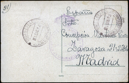 352 TP 1912. Tarjeta Cda De Alcazarquivir A Madrid. Marca Franquicia “Infanteria  Marina”. Escasa. - Covers & Documents