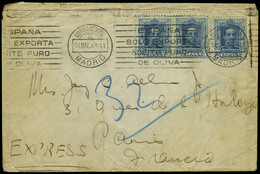 369 Ed. 319(3) 1930. Rodillo “Madrid 14/05/30 España Solo Exporta Aceite Puro De Oliva” A Paris Con “Exprés” - Lettres & Documents