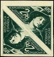 457 Año 1936 República Española. 2 Ptas. Verde (Mercurio. Exportación) Pareja Capicua En Papel Cartón. Rara Pieza. - Ongebruikt