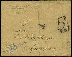 565 Ed. 173 ¼ - Sevilla. Carta Con Membrete “Entrambasaguas. Sevilla” Y Cda Con ¼ Verde A Manchester - Storia Postale