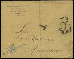 565 Ed. 173 ¼ - Sevilla. Carta Con Membrete “Entrambasaguas. Sevilla” Y Cda Con ¼ Verde A Manchester - Lettres & Documents