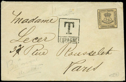 568 Ed. 173 (1/4) 1890. De España A Francia Con Marca “T/Espagne” Interesante - Storia Postale