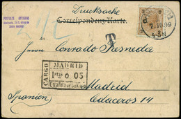 569 Ed. T.P. 1899. De Austria A Madrid Con Marca “T” Y Rarísimo Fechador “Cargo-Madrid. - Lettres & Documents