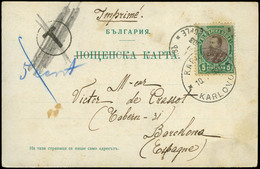 575 T.P. 1903. De Bulgaria A Barcelona Con “T” En Círculo Y “5 Cent” (las 2 Tachadas) - Storia Postale