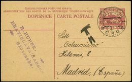 583 T.P. 1919. De Checoslovaquia A Madrid. Marca “T” A La Llegada - Storia Postale