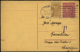 589 T.P. 1920. De Austria A Barcelona. 03/02/20. Marca “T” A La Llegada. - Storia Postale