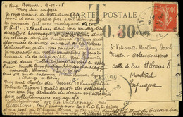 590 T.P. 1918. De Francia A España, Dirigida Al Director De La Revista De Coleccionismo “0,30” - Storia Postale