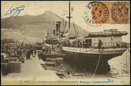 591 T.P. 1921. De Oran A Alicante Con Marca “T”. La Tarjeta Muestra El Barco “Sidi Brahim” En Oran - Lettres & Documents