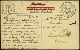 595 T.P. 1921. De Francia A Barcelona Con Marca “T” Y Marca Ovalada “0,10” - Lettres & Documents