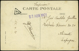 596 T.P. 1921. De Francia A Alicante Con Marca “T” En Triangulo - Cartas & Documentos