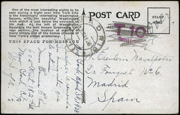 600 T.P. 1928. De EEUU A Madrid. Marca “T-10 Centimos” (anulada) - Storia Postale