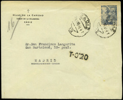 606 Ed. 1053 - 1951. De Cádiz A Madrid Con Tasa En Tampón “T-0,20” Lujo - Storia Postale