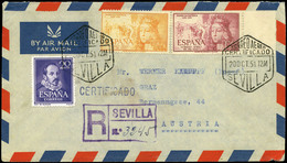 712 Ed. 1098-1099-1074 - Fechador “Correo Aereo Certificado 20/Oct/51-Sevilla” A Austria.Ex Aracil - Unused Stamps