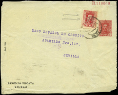 807 0 Laiz 665+España 317 - 1925. Vaquer. 25cts. Rojo. Frontal Cdo Con Publicidad Impresa “Banco De Vizcaya…" - 1850-1931