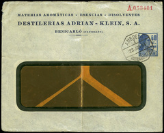 884 0 Laiz 1292 - 1933. Matrona. 40cts. Azul Con Publicidad Impresa “Destilerias Adrian-Klein Benicarló (Castellón)” - 1850-1931