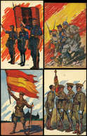 961 1939. 4 Tarjetas “Los Salvadores De España”.Ejército Y Milicias, Falange. Raras. Ex Gomez-Guillamón - Covers & Documents