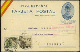 967 Ed. TP 816-817 - 1937. Tarjeta Patriótica Y Cda Con C.M. Desde Haro A Burgos - Lettres & Documents