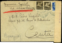 1000 Ceuta. Carta Cda De Roma A Ceuta (via Cádiz). Al Dorso Tránsito En “Melilla 14/5/37” Y Llegada A “Ceuta 17/5/37” - Brieven En Documenten