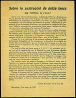 1027 1937. “Sobre La Sustracción De Dotze Tancs.....” POUM. Interesante - Covers & Documents