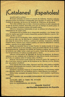 1029 1938. Partido Comunista De España. “Catalanes¡¡ Españoles ¡¡ La Patria Está En Peligro.El Invasor Extranjero....... - Lettres & Documents