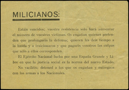 1038 1937. “MILICIANOS: Estais Vencidos, Vuestra Resistencia Sólo Hará Aumentar...” - Storia Postale