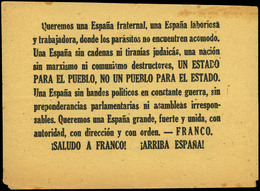 1039 1937. Folleto “Queremos Una España Fraternal, Una España Laboriosa, Franco, Franco.....” Lujo. Raro. - Storia Postale