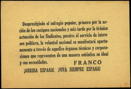 1041 1937. “Desprestiagiado El Sufragio Popular, Primero Por La Acción........... FRANCO, ¡¡ARRIBA ESPAÑA¡¡ - Storia Postale