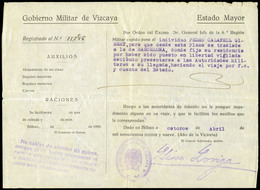 1045 1939. Folleto “Gobierno Militar De Vizcaya-Estado Mayor” Hoja De Traslado Y Viaje - Storia Postale