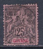 Guyane N° 37 O  Type Groupe, 25 C. Noir Sur Rose Oblitération Moyenne Sinon TB - Gebraucht