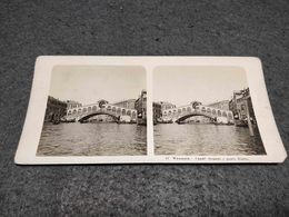 ANTIQUE STEREOSCOPIC REAL PHOTO ITALY VENICE - CANAL GRANDE  AND PONTE RIALTO - Stereoscopi