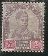 MALAYA JOHORE MALESIA 1891 1894 SULTAN ABUBAKAR CENTS 3c MH - Johore