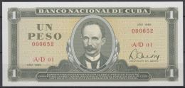 1985-BK-187 CUBA REPUBLICA. 1$ 1985 JOSE MARTI UNC. Nº. 000652. - Cuba