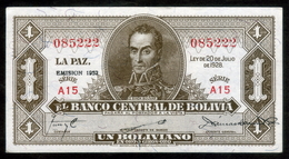 BOLIVIA BILLETES; 1928 - 1 BOLIVIANO “EMISIÓN 1952”. - Bolivie