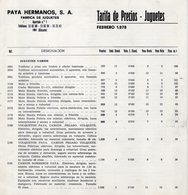 Catalogue PAYA 1978 Febrero  - Juguetes Tarifa De Precios Pesetas - En Espagnol - Non Classés