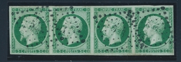 O N°12c - Bde De 4 - Vert Foncé S/vert - Signé Calves - TB - 1853-1860 Napoléon III