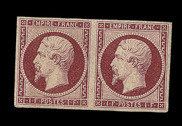 ** N°18 - 1F Carmin - Paire - Infime Froissure De Gomme Diagonale - Rare - TB - 1853-1860 Napoléon III.