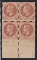 * N°26Ae - 2c Rouge Brun - Bloc De 4 - Dt 1 Ex Boule Sous Le Cou - BDF - TB - 1863-1870 Napoleon III With Laurels