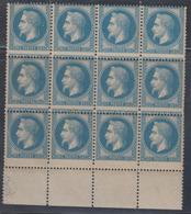 ** N°29A - 20c Bleu - Type I - Bloc De 12 - BDF - Exceptionnelle Variété De Piquage Due à Un Décalage Vertical Du Peigne - 1863-1870 Napoléon III. Laure