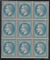 ** N°29B - 20c Bleu - Type II - Bloc De 9 - TB - 1863-1870 Napoléon III. Laure