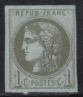 * N°39A - 1c Olive - R1 - Comme ** - TB - 1870 Bordeaux Printing