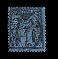 O N°84 - 1c Noir S/bleu De Prusse - 1 Dent Arrondi - 1876-1878 Sage (Type I)