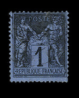 O N°84 - 1c Noir S/bleu De Prusse - Fente Et Pli D'angle - 1876-1878 Sage (Type I)