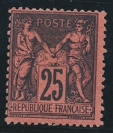 (*) N°91 - 25c Noir S/rouge - TB - 1876-1878 Sage (Type I)