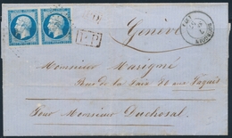 LAC N°14A - Paire - Obl. PC - T15 BOURGOIN - 7/9/57 + PP En Rouge - Double Port (paiement En Numéraire) - Pr Genève - TB - 1849-1876: Classic Period