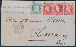 LAC N°32 Bde De 3, N°37 (afft 2F60) Obl étoile Muette - 1er Sept. 1871 - Par Voie De Southampton - Voie De Panama - Pour - Correo Marítimo