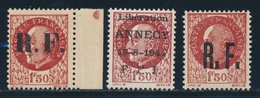 ** Annecy/Calais/Chalons - 1F50 Pétain Brun-rouge - 3 Surch Diff  - TB - Liberación