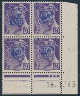 ** Decazeville - N°11M - Mercure 40c Violet - Bloc De 4 - Coin Daté 15/01/43 - 3 Ex Type II Et 1 Ex Type III - Signé May - Befreiung